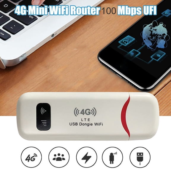 Naierhg Portable WiFi Router 4G LTE Mobile Hotspot Wide-coverage 150Mbps High Speed Wireless USB Network Modem Dongle Computer AccessoriesWhite