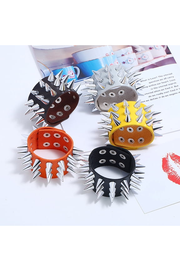 Punk Men Women Faux Leather Multiple Spikes Bracelet Bangle Jewelry Wrist Decor