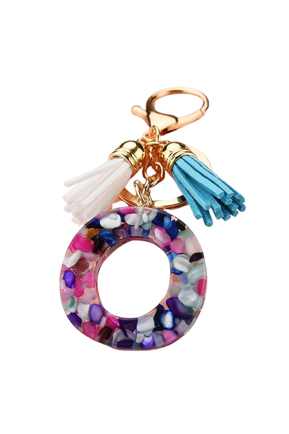 Purple Letter Pendant Tassels Key Chain Transparent Acrylic 26 Alphabets Key Holder Charm Decoration