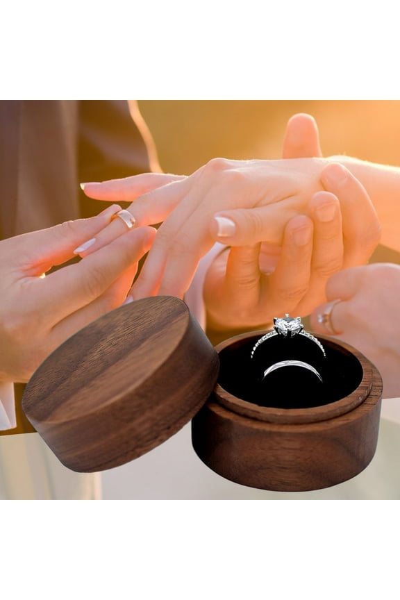 Ring Box Vintage Wooden Ring Storage Box Double Ring Display Case for Proposal Engagement Valentine Day