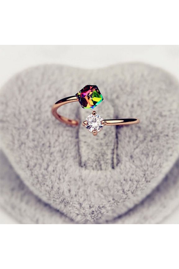 Ring Fade Resistant Multicolor Rhinestone Alloy Adjustable Finger Rings for Engagement