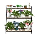 thumbnail image 1 of Naierhg Rustic Plant Stand with Wheels, Rolling Plant Shelf Indoor Outdoor, Metal Plant Rack with Solid Wood for Multiple Plants, 3 Tier Ladder Plant Flower Shelf for Garden, Living Room, Brown Black, 1 of 7