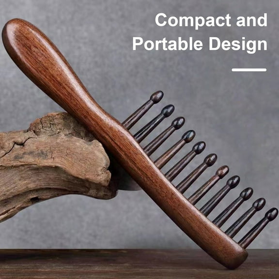 Naierhg Sandalwood Scalp Massage Comb Wide Teeth Anti-static Hair Growth Men Women Head Massager Brush Wooden Manual Gua Sha Comb(Random Color) Ebony