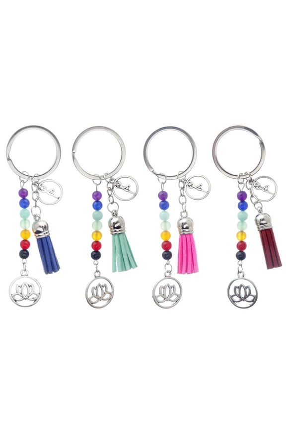 Seven Chakra Yoga Energy Fitness Keyring Keychain Lotus Tassel Pendant Gift