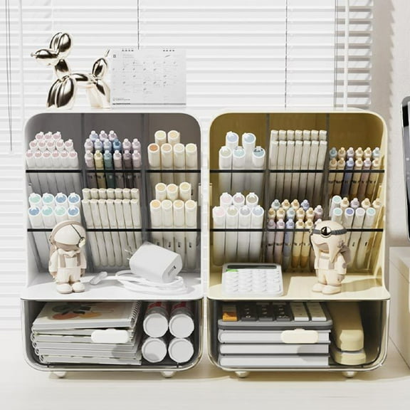 Naierhg Slant Pen Holder Desk Stationery Storage Box with Transparent Drawer Large Capacity Dust-Proof Storage Rack Desk Organizer