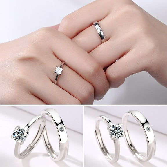 Naierhg Sparkling Rhinestone Couple Ring Luxury Engagement Wedding Proposal Adjustable Men Women Ring Fashion Jewelry Gift