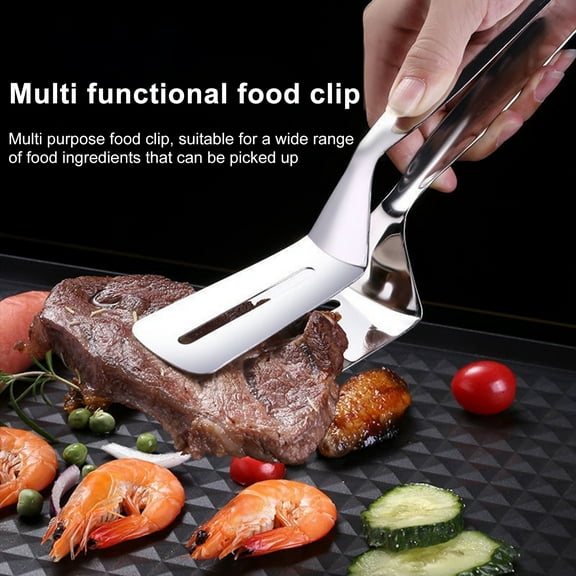 Naierhg Stainless Steel Double-Sided Spatula Clip - Multipurpose Kitchen Utensil for Grilling, Cooking, Flipping Steaks, Stirring, Oil Drainage, Eco-Friendly, Durable & Space-Saving (Small/Large)