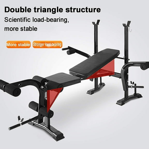 Naierhg Standard Weight Bench, Bench Press Set with Preacher Curl Pad and Leg Developer, Weight Lifting Equipment for Home Gym Full-Body Workout Black