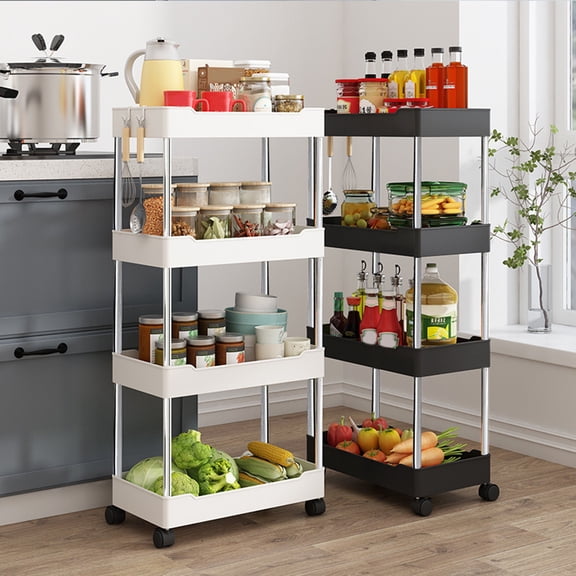 Naierhg Storage Cart Multifunctional High Capacity Save Space 3/4-Tier Freestanding Storage Movable Floor-Standing Rolling Vertical Shelf for Kitchen