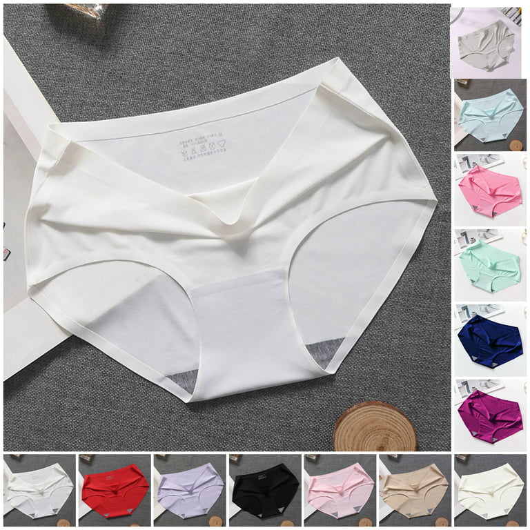 Naierhg Stretch Women Briefs Exquisite Workmanship Ice-silk Sexy Mid-rise  Women Underwear Underpants for Sleeping