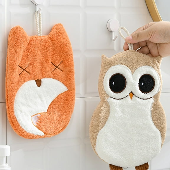 Naierhg Super Absorbent Hand Towel Children's Cartoon Animals Dishcloth Quick Drying Microfiber Towel Koala Elephant Hippo Fox Owl Style Kitchen Dishes Cloth Grey & White