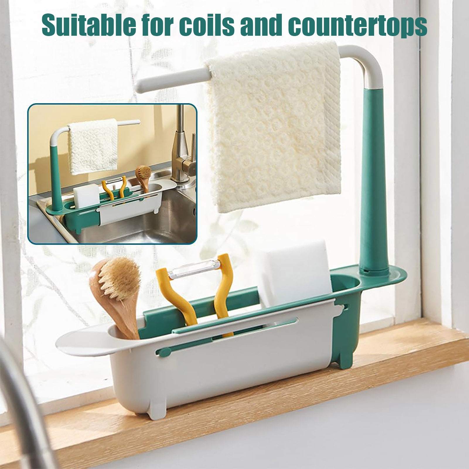 Naierhg Telescopic Sink Storage Rack Universal Simple Installation ...