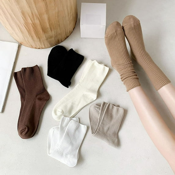 Naierhg Thermal socks 1 Pair Mid-tube Elastic Women Socks Casual Solid Color Ribbed Sports Socks Dark Brown