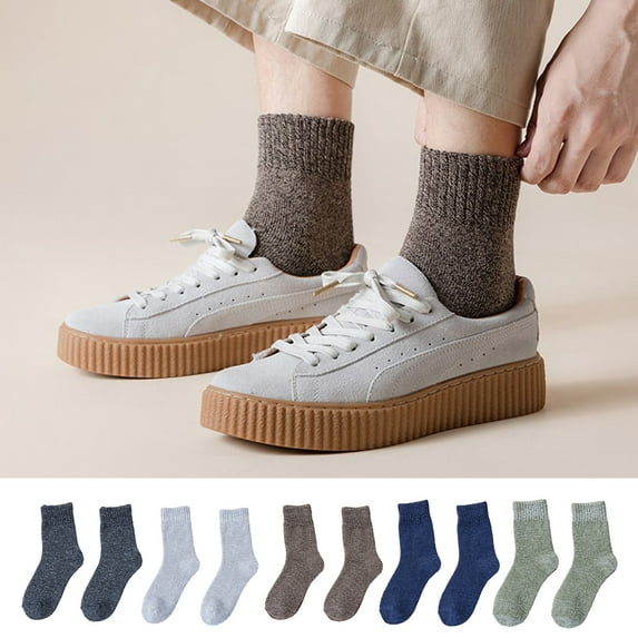 Naierhg Thermal socks 1 Pair Socks Thick Soft Plush Solid Color Ankle Mid tube Elastic Anti slip Thermal Knitted Anti skid Bottom Floor Socks Male Homewear Socks Navy Blue