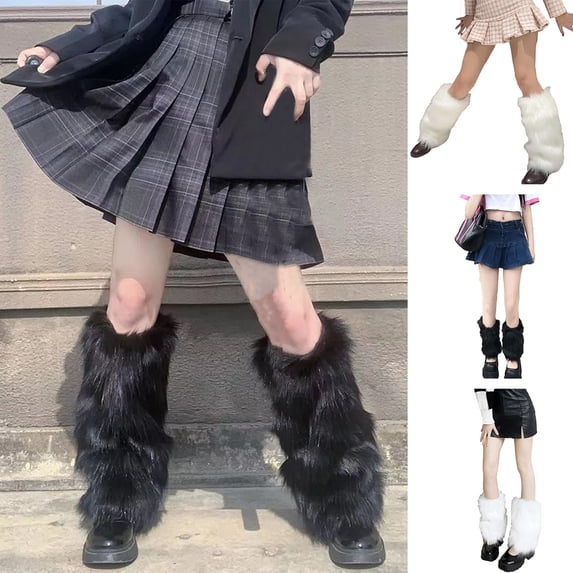 Naierhg Thermal socks 1 Pair Winter Calf Socks Cozy Fluffy Faux Fur Thick Solid Color Anti-slip Warm Pile Socks Leg Warmers JK Boots Stocking Lolita Boot Covers Foot Warming Covers Black