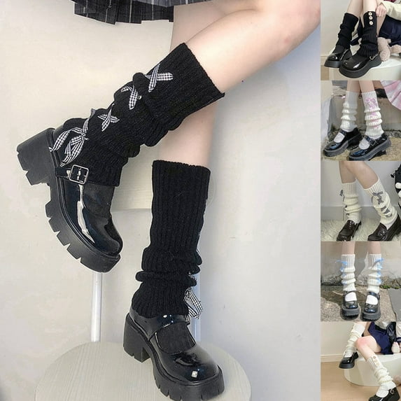 Naierhg Thermal socks 1 Pair Women Leg Warmers Knitted Japan Style Women Sweet Stretchy Boot Cuffs for Yoga 5
