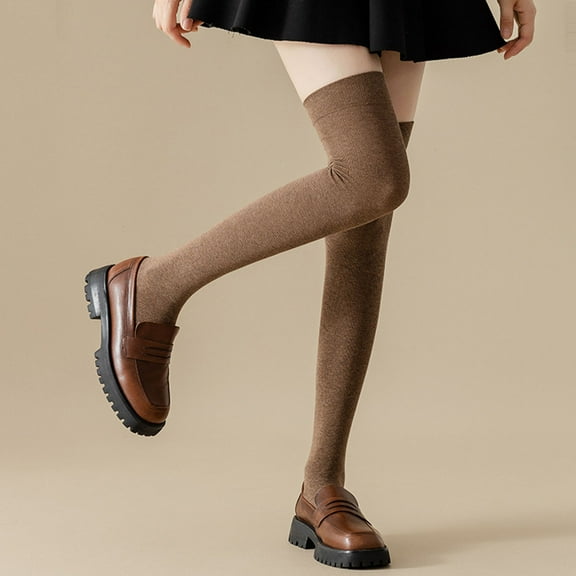 Naierhg Thermal socks 1 Pair Women Long Socks Solid Color Thigh High Stockings Autumn Winter Japanese Good Stretch Stockings for Daily Wear Coffee