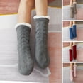 thumbnail image 1 of Naierhg Thermal socks 1 Pair Women Winter Socks Thick Soft Plush Color Matching Mid-tube Elastic Anti-slip Thermal Knitted Anti-skid Bottom Floor Socks Lady Homewear Socks Purple, 1 of 8