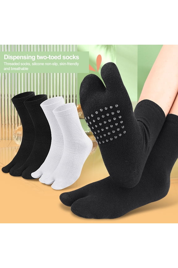 Thermal socks Unisex Socks Split Toe Solid Color Soft Breathable Mid-tube Non Slip Anti-skid Particle Bottom Pilates Yoga Workout Sticky Crew Socks Slipper Socks Black