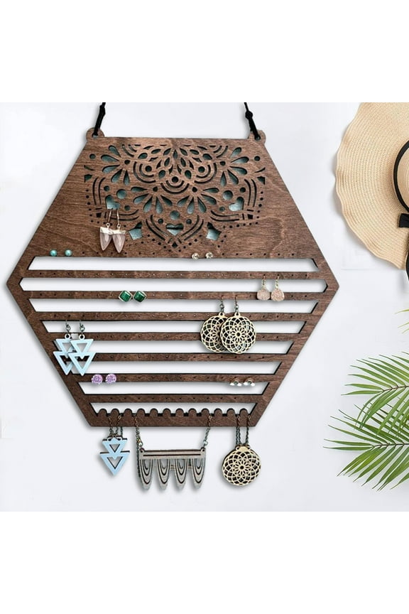 Unique Design Wooden Hanging Display Rack for Earrings & Necklaces, Eco-Friendly Compact Wall Jewelry Organizer with Tangle-Free Storage, Perfect Gift for Home Decor