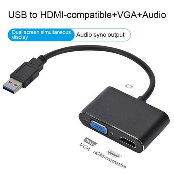 Naierhg Video Converter Plug And Play Dual Monitor Adapter USB C to HDMI-compatible/VGA Adapter Computer AccessoryBlack