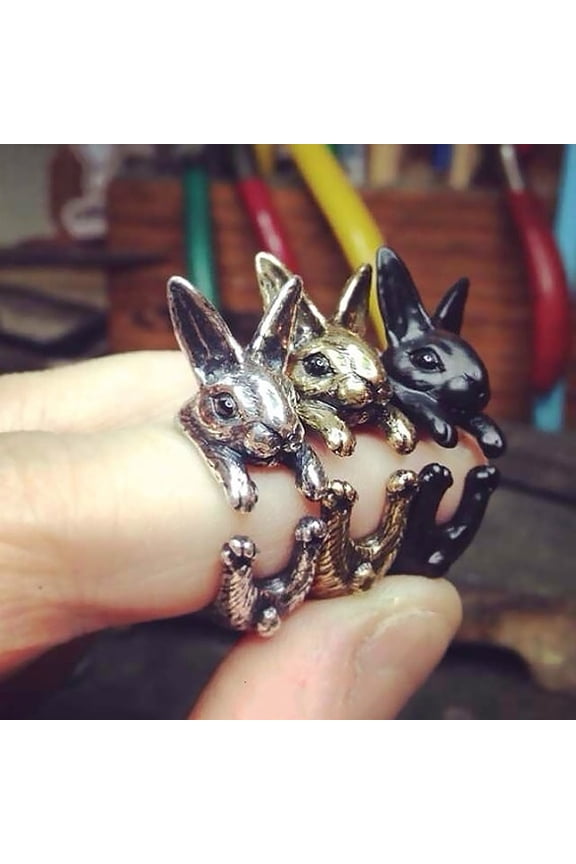 Vintage Rabbit Mid Finger Knuckle Opening Ring Couples Jewelry Birthday Gift Antique Silver