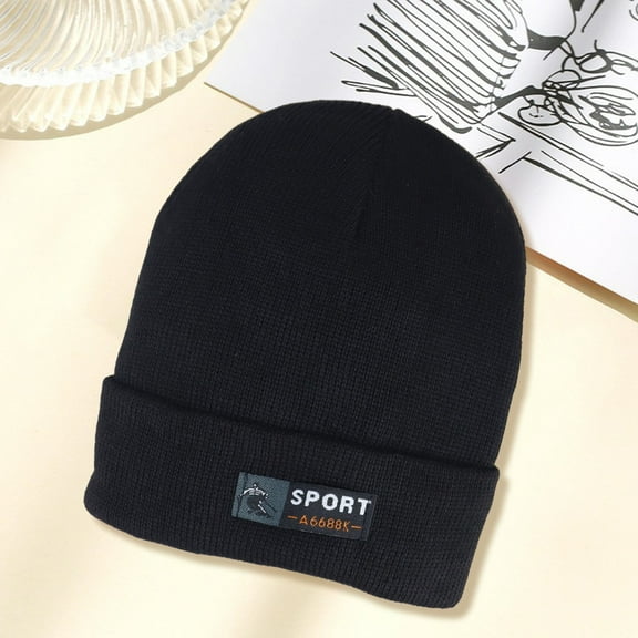 Naierhg Winter Knitted Hat Striped Color Matching Thick Elastic Warm Soft Windproof Soft Anti-slip Cold Resistant Men Outdoor Skiing Cap Beanie for Winter Black