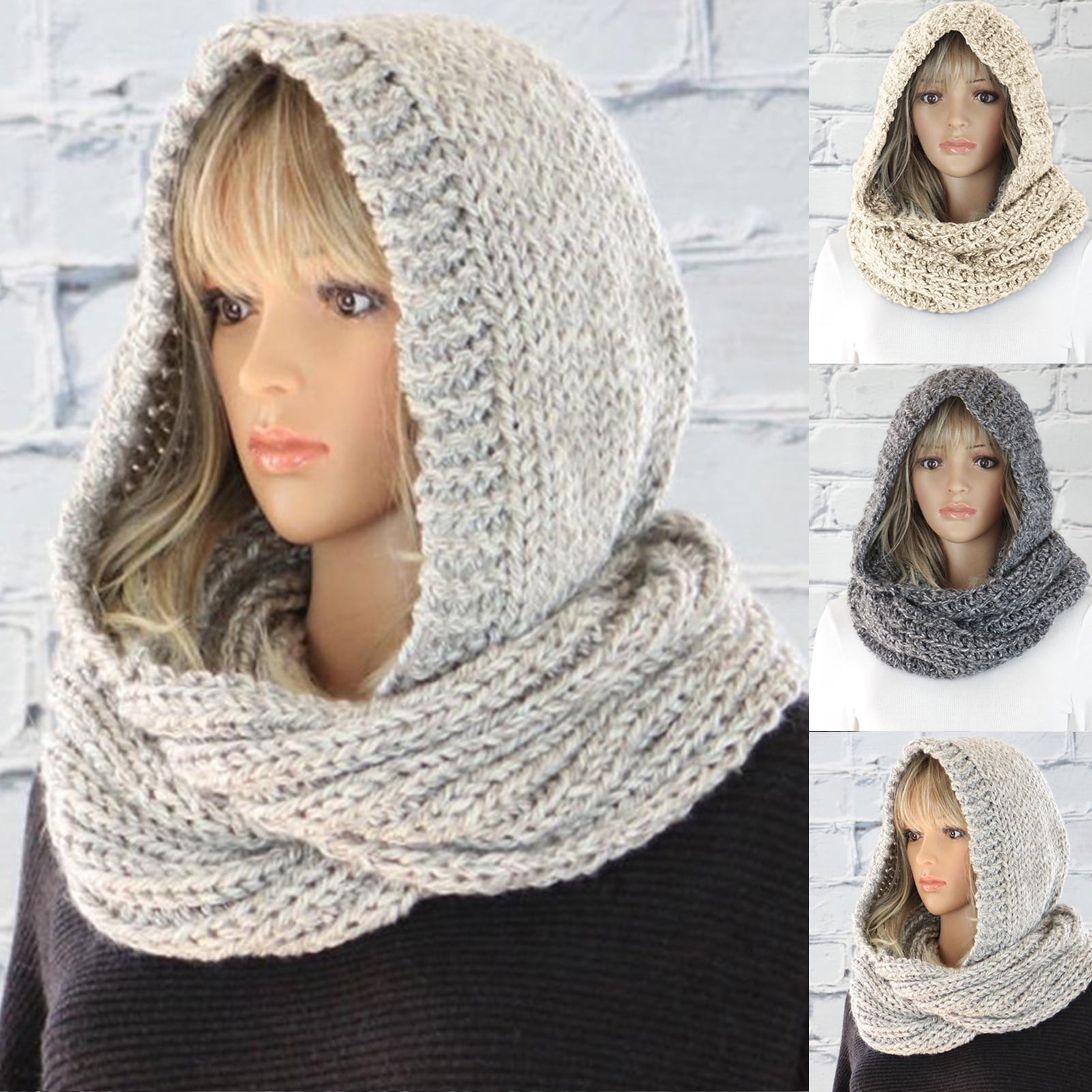Limei Women Winter Woolen Hooded Long Scarf Warm Shawl Wrap