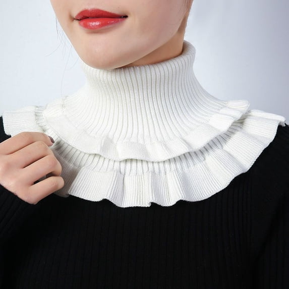 Naierhg Winter Scarf Autumn Winter Women Fake Collar Ruffles Turtleneck Double Layered Solid Color Coldproof Knitting False Collar Wrap Scarf for Daily Wear Apricot