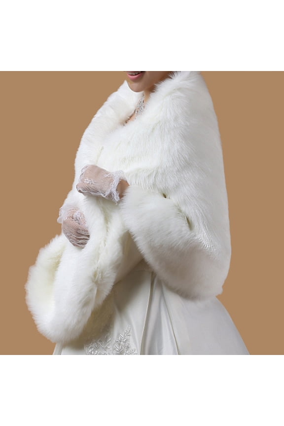Winter Scarf Bridal Shawl Fuzzy Plush Cold-proof Autumn Winter Evening Party Dress Bride White Wrap Shrug Cover Up for Wedding Beige