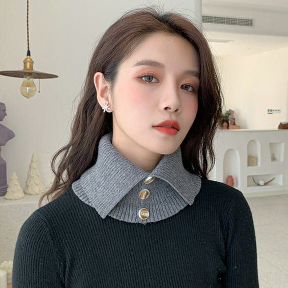 Naierhg Winter Scarf Knitted Scarf Fake Collar Button Closure Wind-proof Knitting High Elasticity Keep Warm Solid Color Winter Circle Loop Neck Warmer for Outdoor Khaki