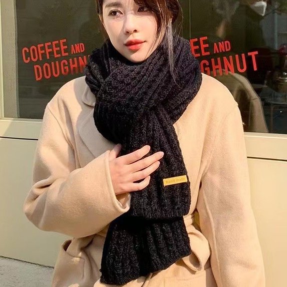 Naierhg Winter Scarf Thickened Soft Skin-Touch Knitted Scarf Women Winter Solid Color Long Warm Shawl Grey