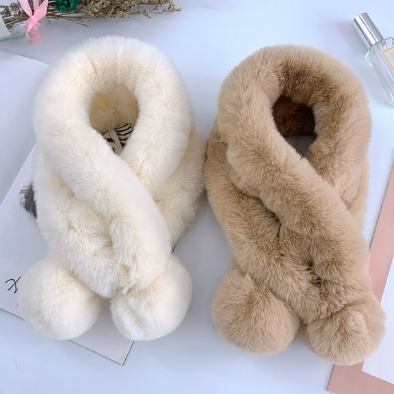 Naierhg Winter Scarf Thickened Wide Plush Ball Noble Thermal Scarf Female Autumn Winter Solid Faux Fur Scarf Wrap Dark Pink