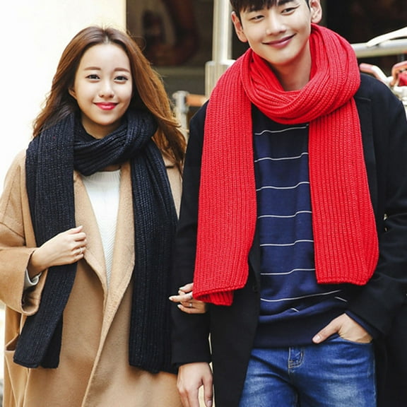 Naierhg Winter Scarf Unisex Scarf Solid Color Knitted Autumn Winter Japanese Korean Style Knitting Scarf for Dating Wine Red