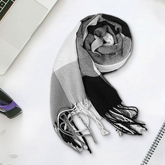 Naierhg Winter Scarf Winter Scarf Windproof Breathable Soft Contrast Color Tassel Keep Warm Patchwork English Stylish Washable Men Muffler for Outdoor Black