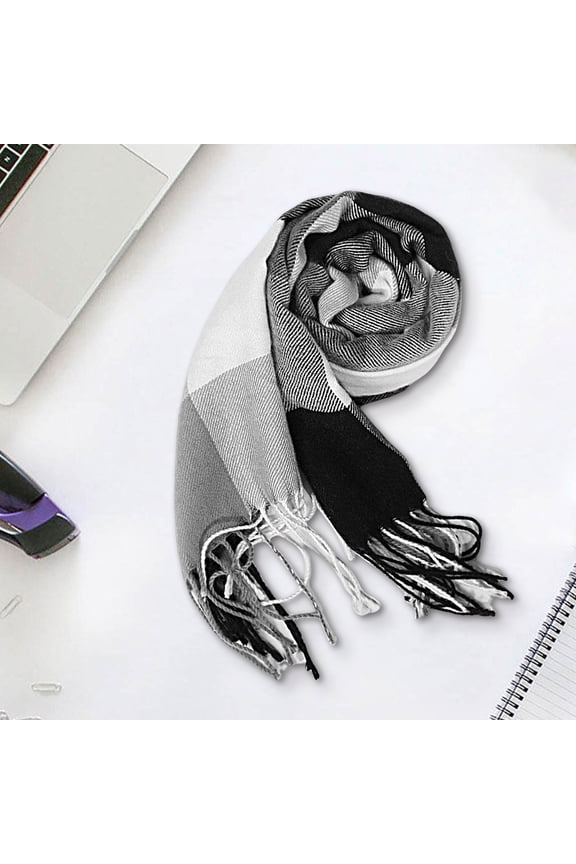 Winter Scarf Winter Scarf Windproof Breathable Soft Contrast Color Tassel Keep Warm Patchwork English Stylish Washable Men Muffler for Outdoor White