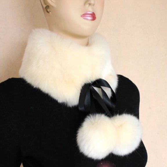 Naierhg Winter Scarf Women Scarf Thicken Super Soft Fluffy Windproof Solid Color Keep Warm with Hairball Winter Imitation Rabbit Fur False Collar Shawl for Outdoor Black