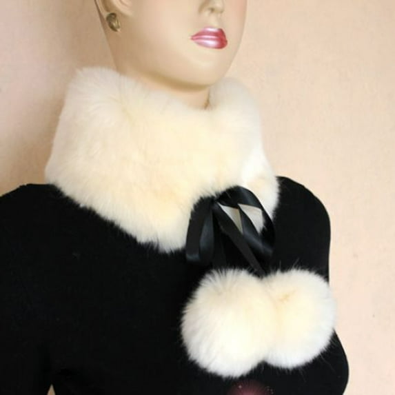 Naierhg Winter Scarf Women Scarf Thicken Super Soft Fluffy Windproof Solid Color Keep Warm with Hairball Winter Imitation Rabbit Fur False Collar Shawl for Outdoor White