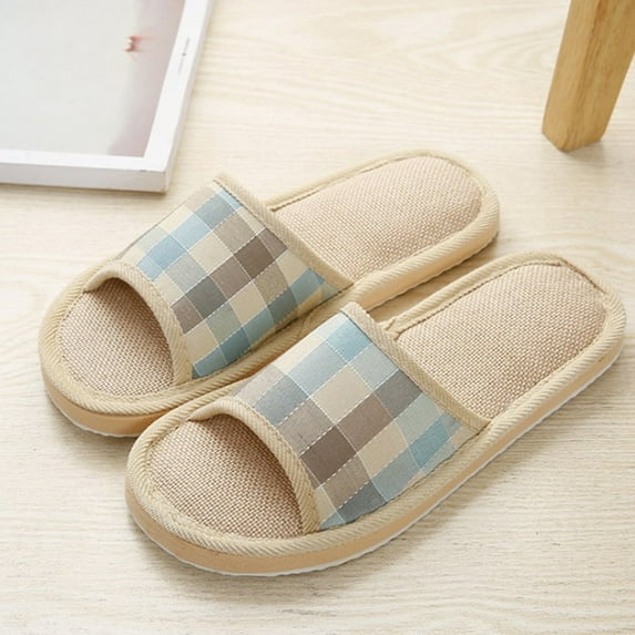 Naierhg Winter Unisex Plaid Print Warm Non-Slip Indoor Open Toe Flat Shoes Home Slippers for Home Red 39-40