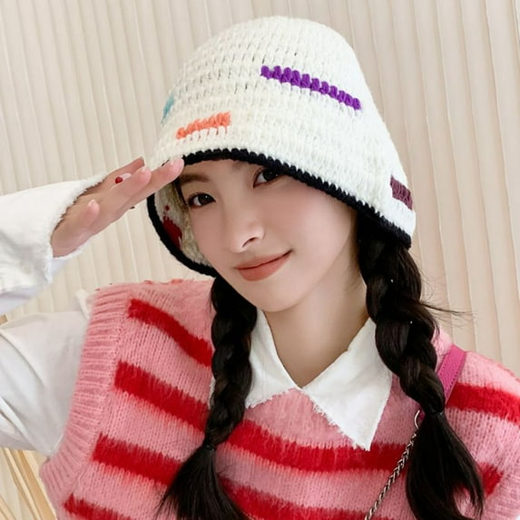 Naierhg Women Autumn Winter Fisherman Hat Super Soft Female Lady Thicken Flat Top Hat Winter Warm Bucket Hat for Winter White
