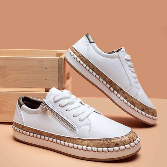 Naierhg Women Casual Anti-skid Color Matching Lace Low Top Flat Sneakers Walking Shoes