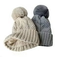 thumbnail image 1 of Naierhg Women Fall Winter Hat Thickened Knitted Soft Elastic Warm Anti-slip Ear Protection Plush Ball Decor Twisted Pattern Outdoor Beanie Cap for Winter Khaki, 1 of 8