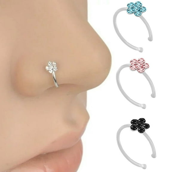 Naierhg Women Fashion Rhinestone Inlaid Flower Shape Nose Ring Body Piercing Jewelry Red