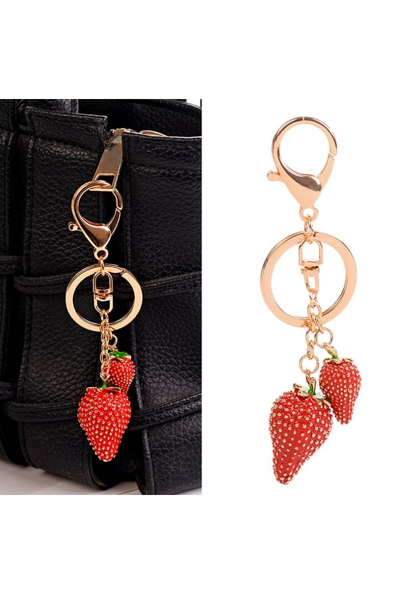 Women Fashion Strawberry Fruit Keychain Key Ring Bag Hanging Ornament Pendant