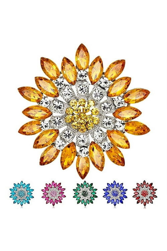 Women Flower Brooch Crystal Rhinestone Jewelry for Wedding Party Gift