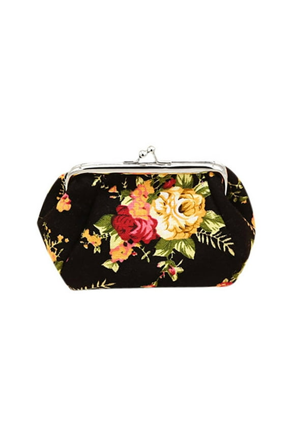 Women Flower Printed Canvas Wallet Card Holder Coin Purse Clutch Handbag Bag