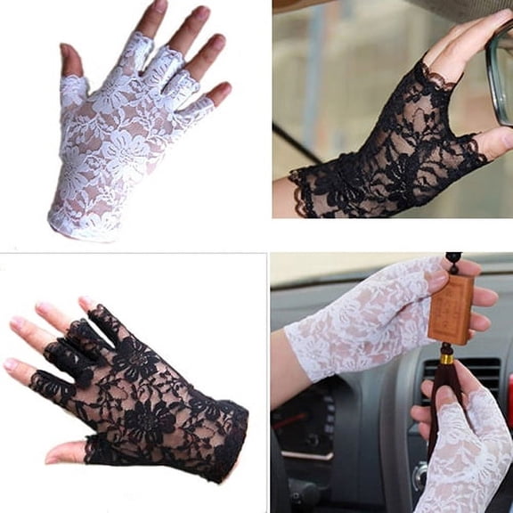 Naierhg Women Gothnic Party Sexy Dressy Lace Gloves Fingerless Black White Mittens
