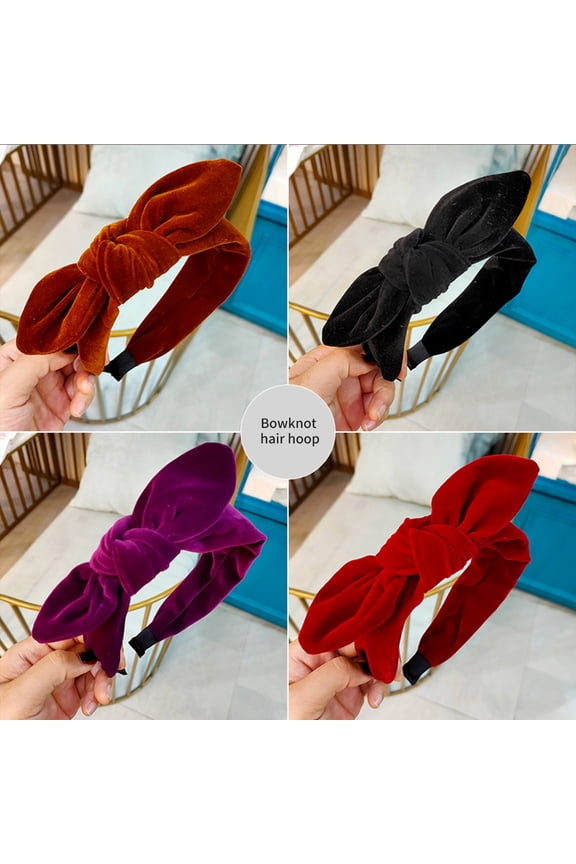 Women Hairband Rabbit Ears Elegant Retro Velvet Wild Gift Headwear Solid Color Bowknot Ladies Hair Hoop Hair Accessories