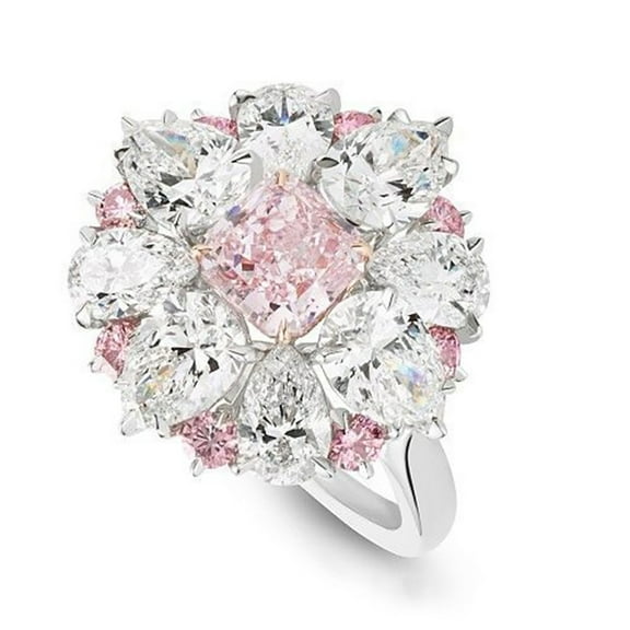 Naierhg Women Jewelry Fashion Charming Flower Cubic Zirconia Engagement Wedding Ring Pink