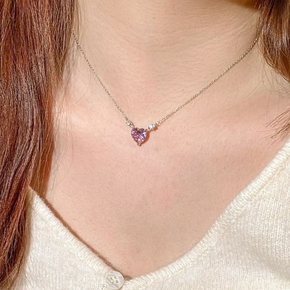 Naierhg Women Necklace Elegant Temperament Hypoallergenic Gift Fashion Jewelry Shiny Faux Crystal Heart Pendant Ladies Clavicle Necklace for Dating